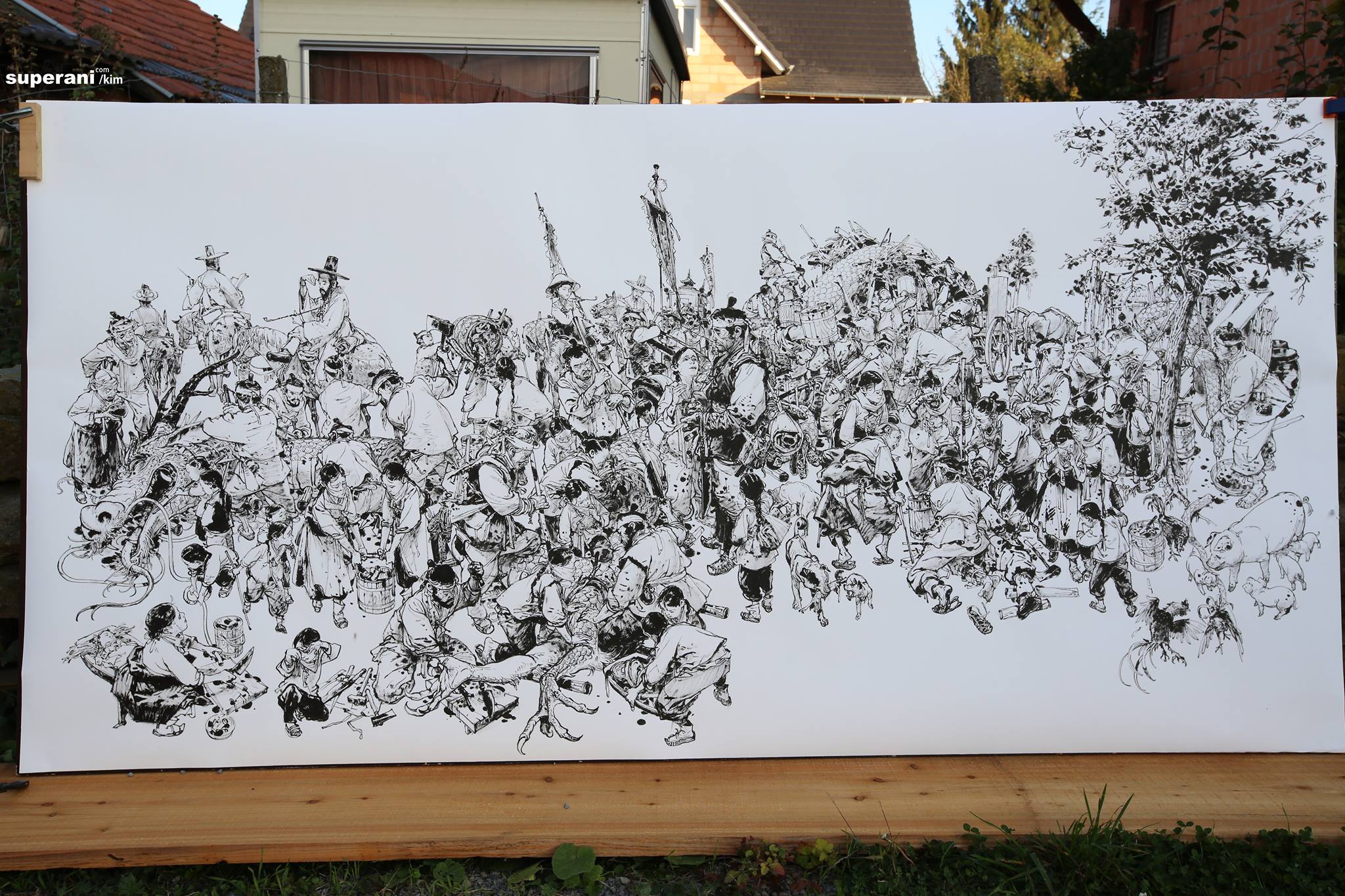 JungGi Kim 김정기 Brush pen drawing, Dragon hunter